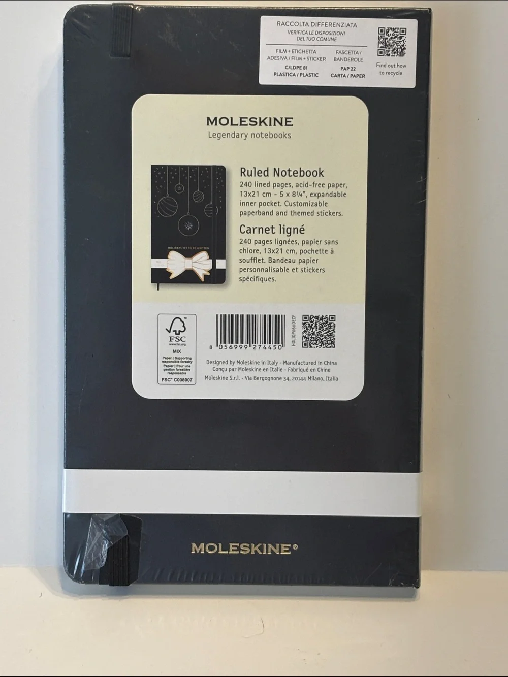 Moleskin Hard Cover Holiday Notebook in Black